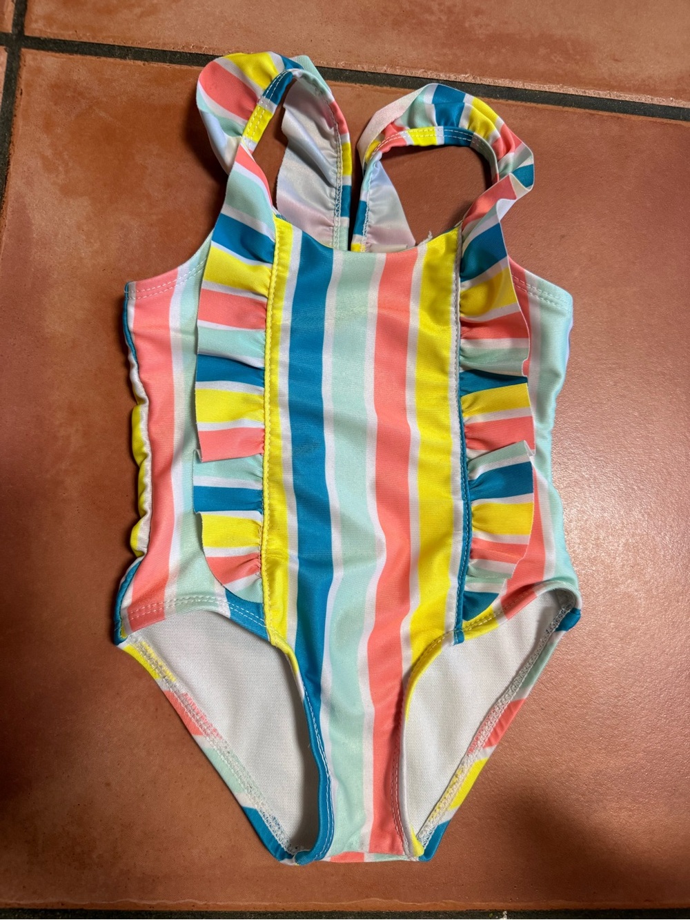 wonder nation Multicolor Stripe Ruffle One-Piece Swimsuit